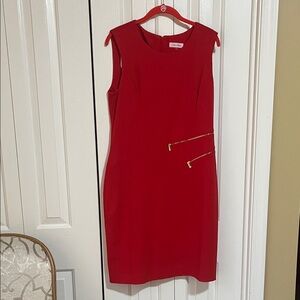 Calvin Klein Red Midi Dress with Zipper Detail